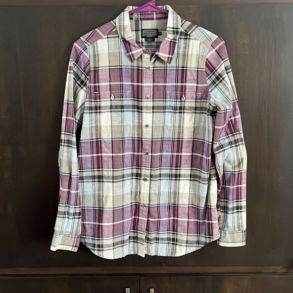 Pendleton Purple Plaid Button Down Shirt Blouse Size Small - Picture 1 of 4